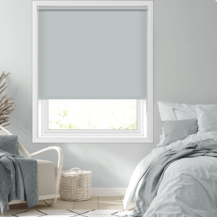 Light grey and white blinds for bedroom